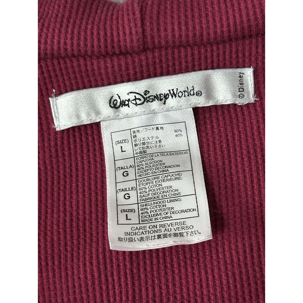 Walt Disney World Maroon Mickey Mouse Thermal Zip Up Hoodie Sweater Size L Y2K - Picture 2 of 3
